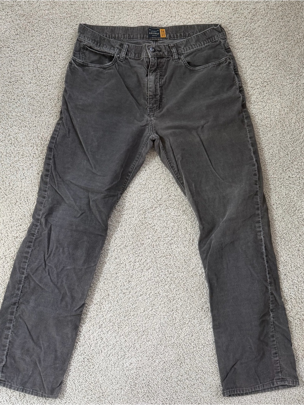 J. Crew Men's Slim Straight corduroy pants  in Charcoal Gray 34/32